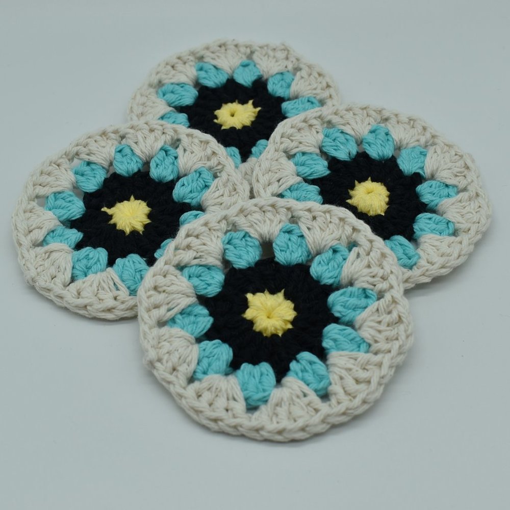 Hand Crafted Crochet flower coasters set of four